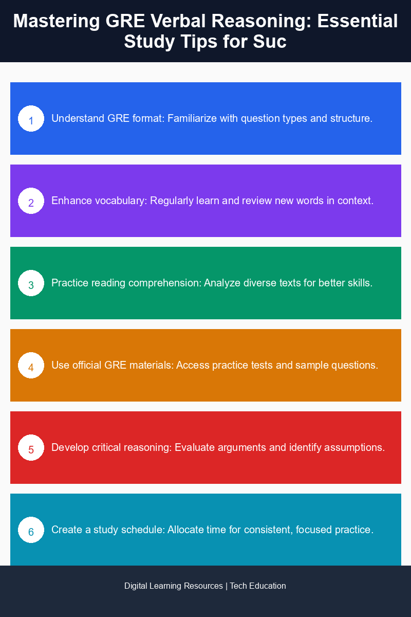 An infographic illustrating effective study tips for GRE verbal reasoning success.