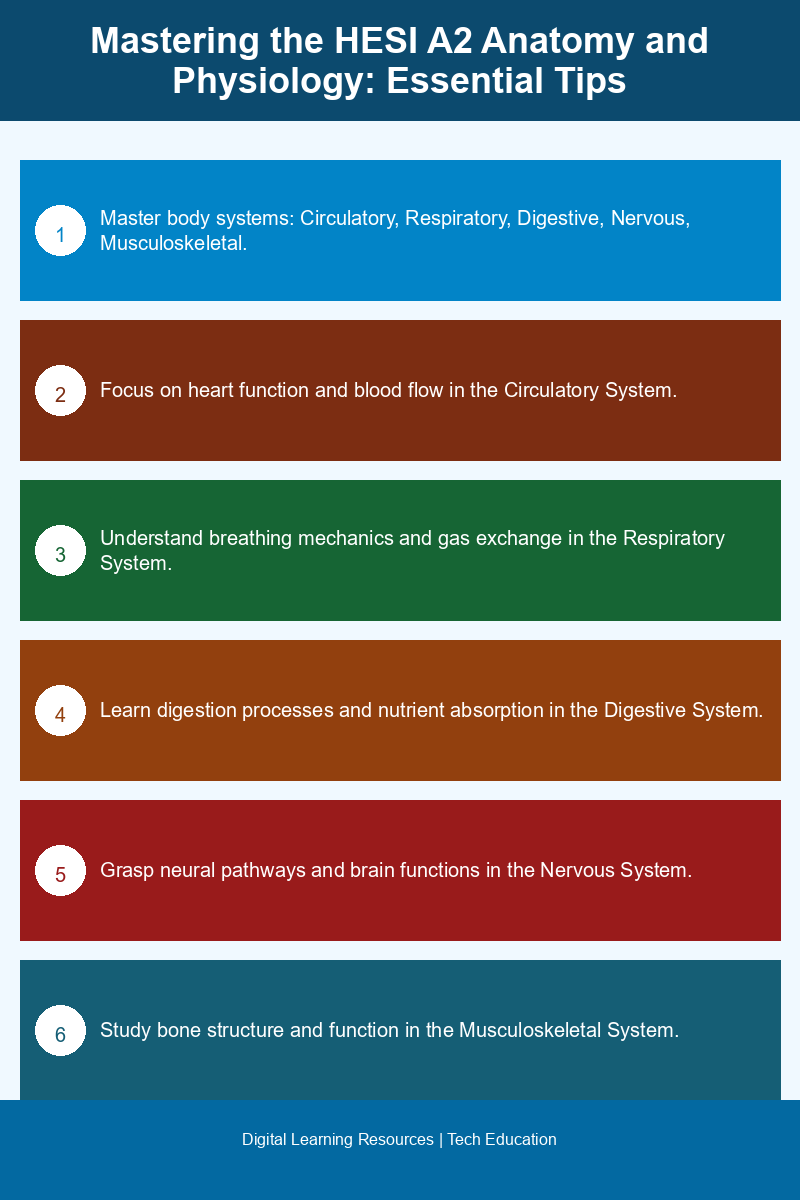 Infographic summarizing key anatomy and physiology concepts for the HESI A2 exam
