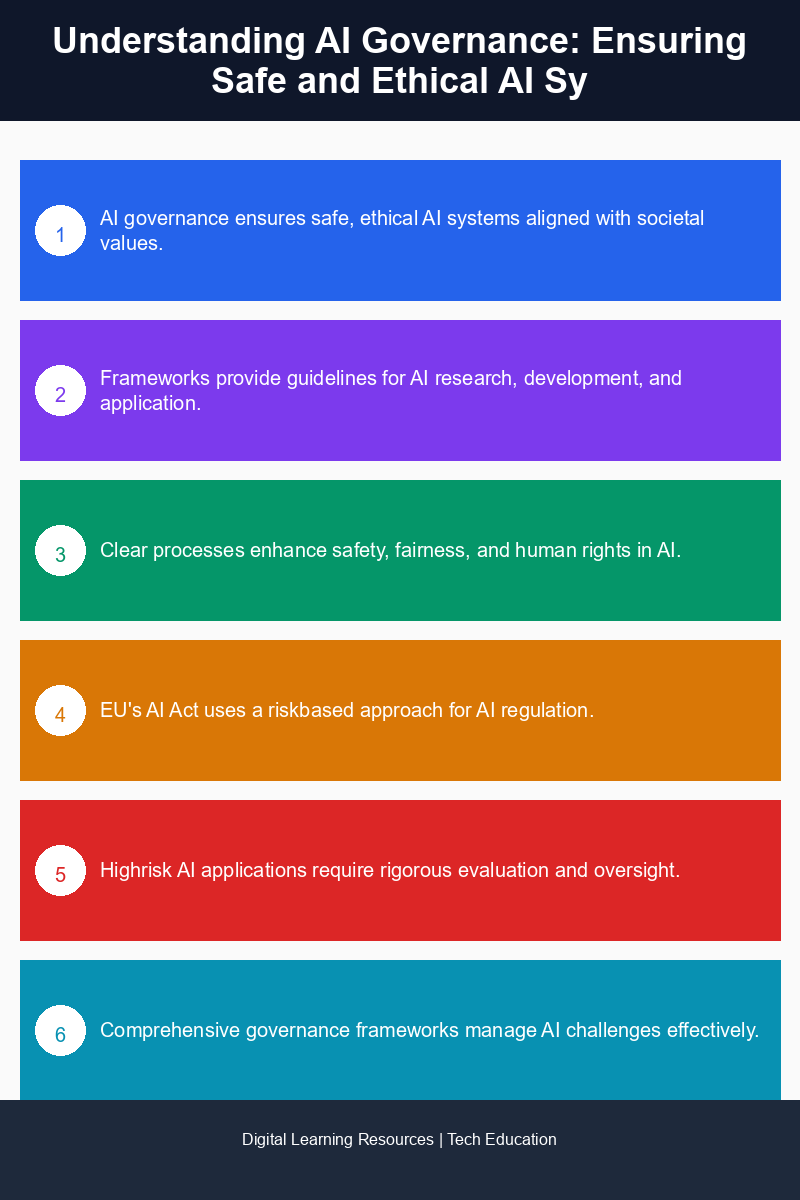 Infographic explaining the components and importance of AI governance in technology deployment