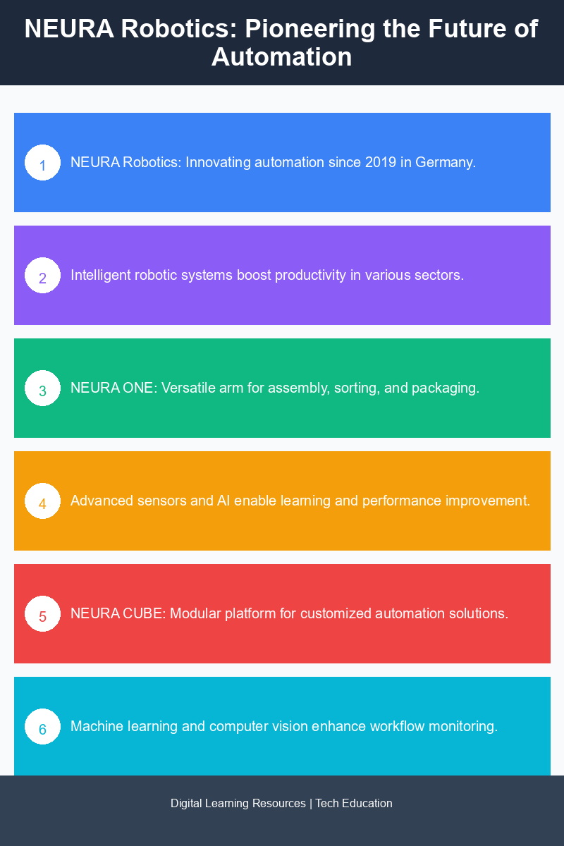 Infographic illustrating the capabilities and features of NEURA Robotics' products, NEURA ONE and NEURA CUBE
