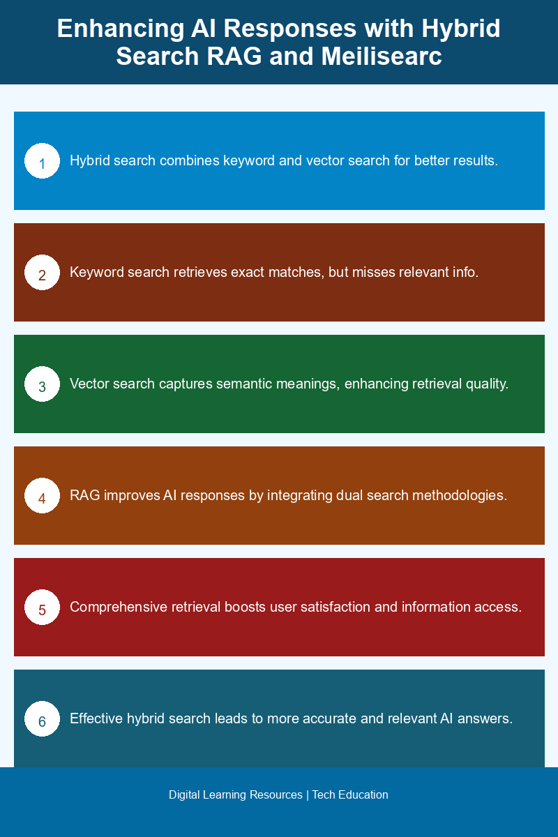 Infographic explaining hybrid search RAG and its benefits for AI responses using Meilisearch.