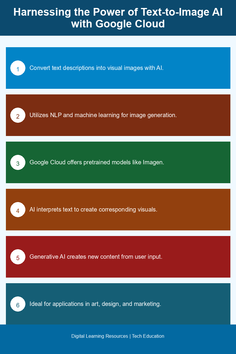 Infographic illustrating the process of text-to-image AI generation using Google Cloud tools