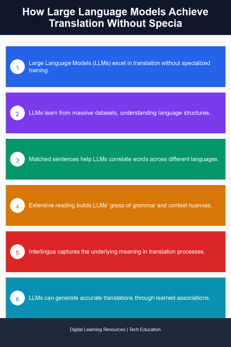 Visual representation of how LLMs learn translation through matched sentences and large text collections