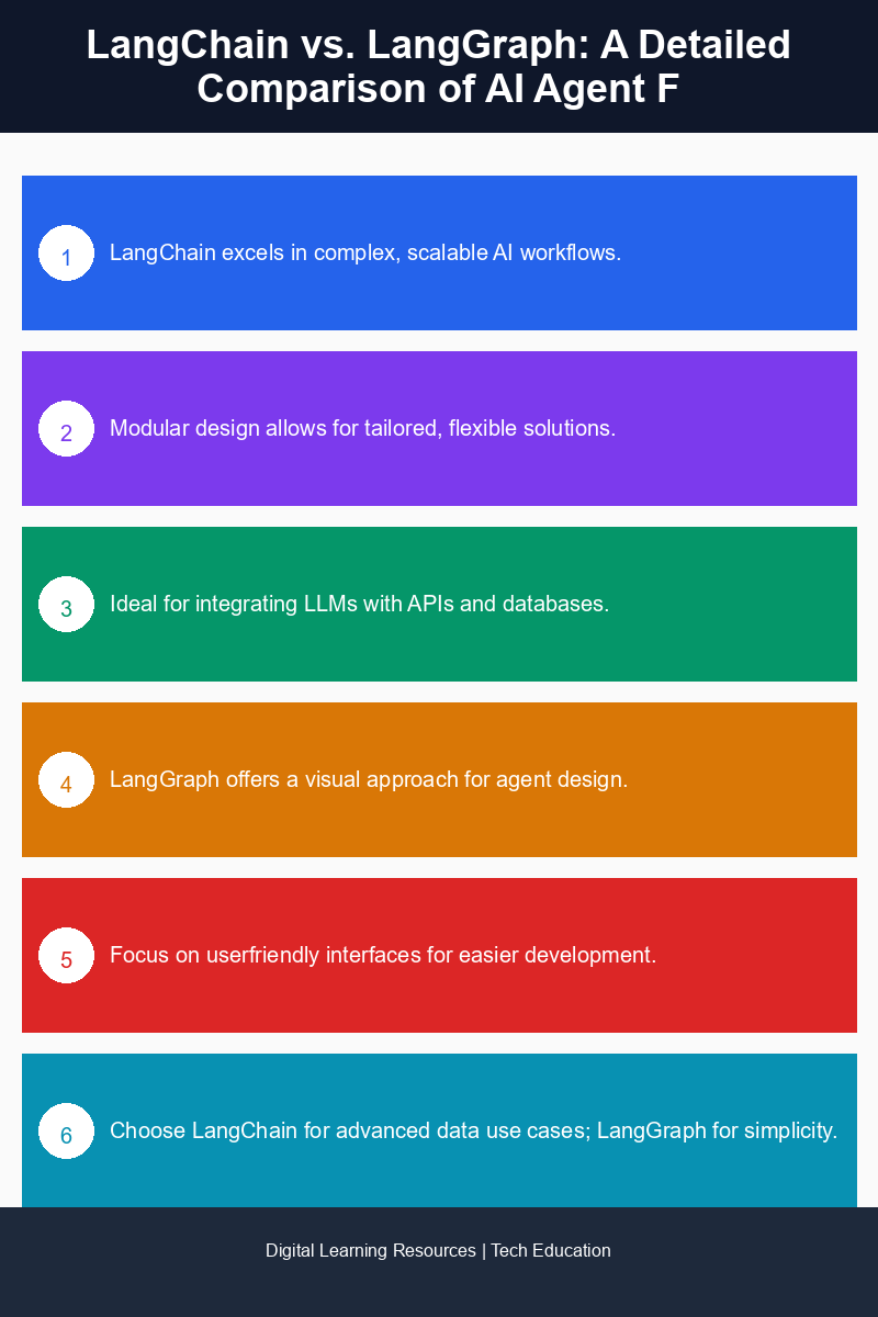 Visual representation of LangChain vs. LangGraph workflows and features
