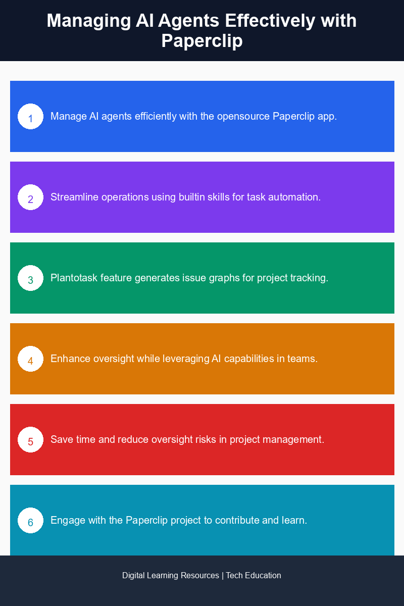 Infographic illustrating the workflow of managing AI agents with Paperclip