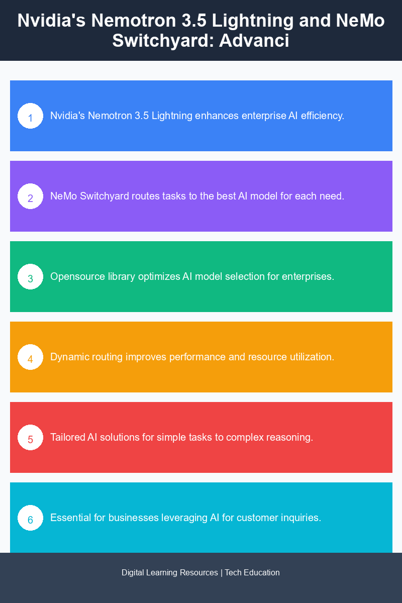 Infographic illustrating the benefits of NeMo Switchyard in AI model routing for enterprises