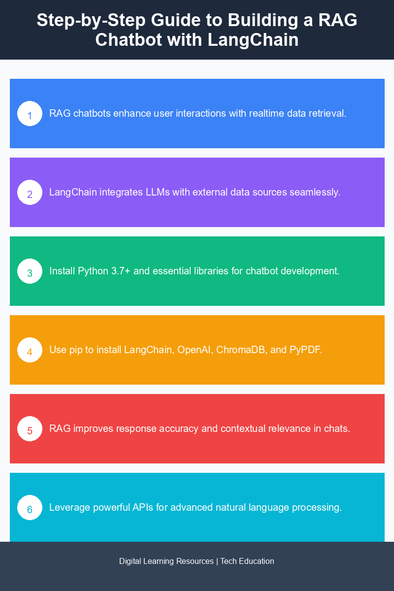 Step-by-step infographic for creating a RAG chatbot using LangChain and external data sources.
