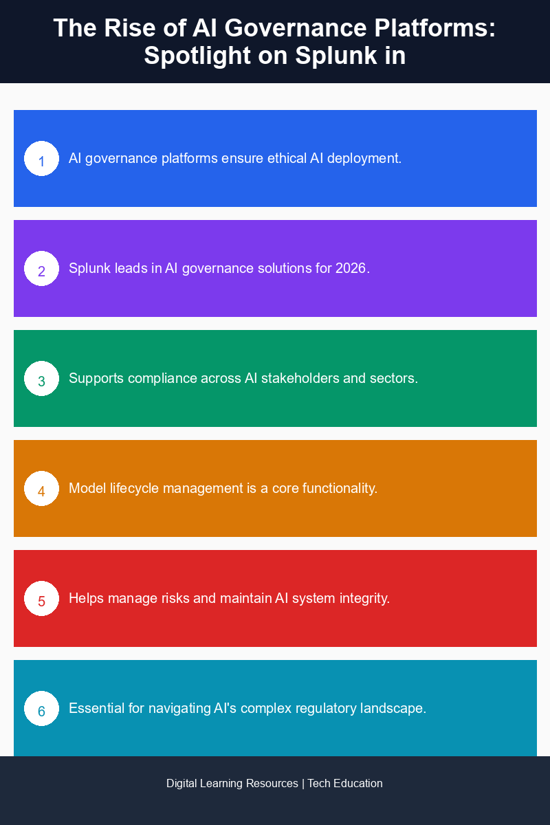 Infographic detailing the functionalities of AI governance platforms and Splunk's offerings in 2026