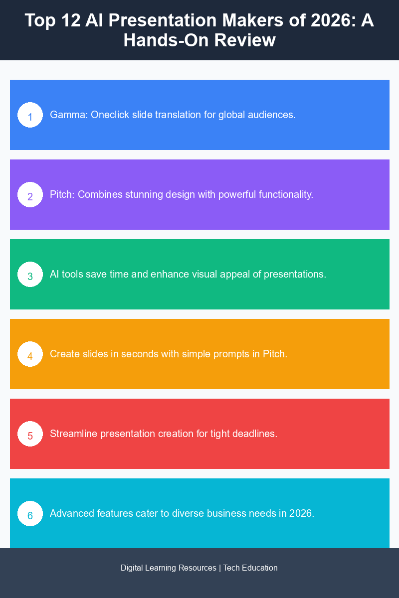 Infographic showcasing the top AI presentation makers and their features in 2026.