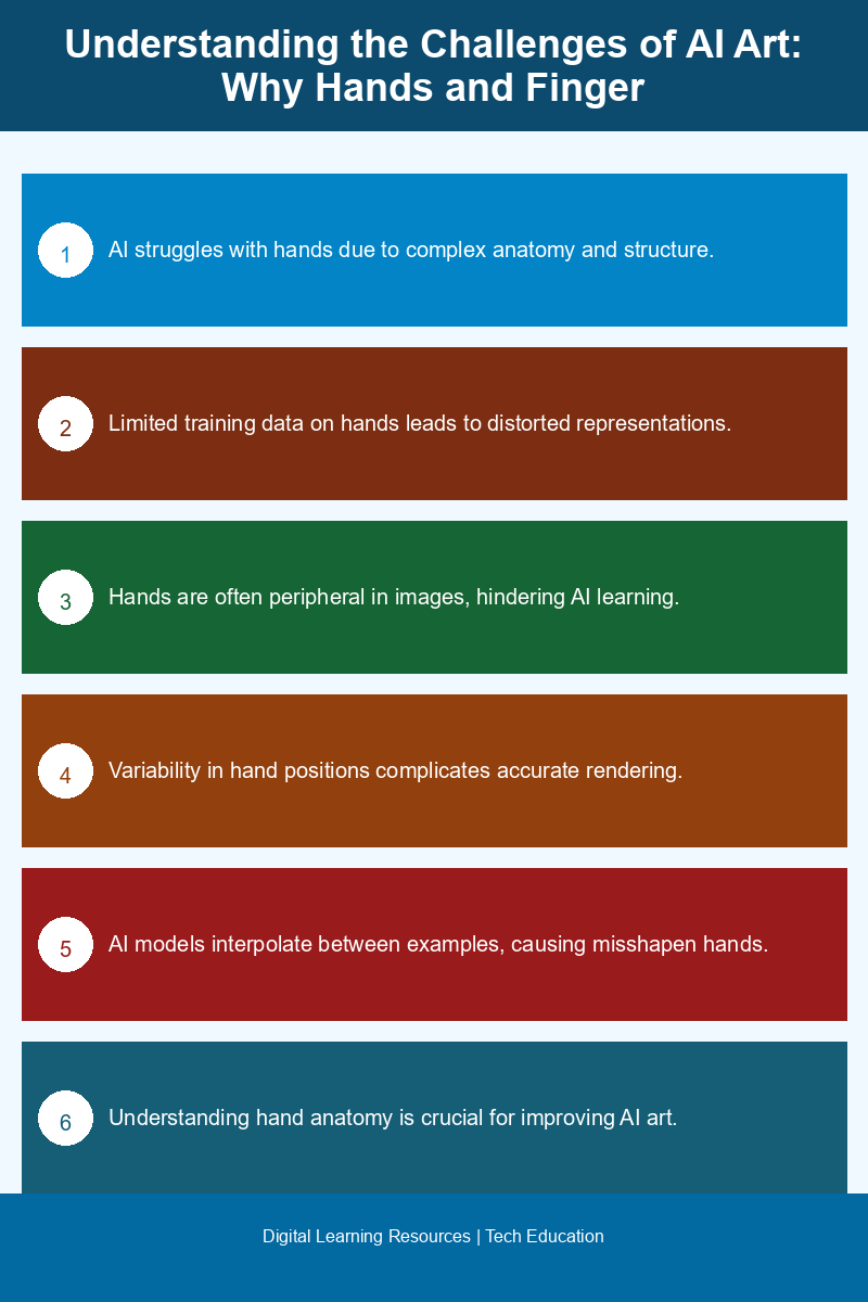 Infographic illustrating the challenges AI faces in rendering hands and fingers accurately in digital art.