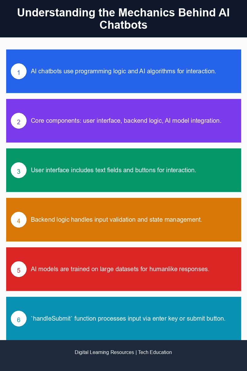 Infographic illustrating the core components and functionality of AI chatbots